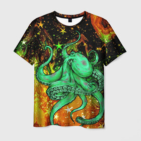 Мужская футболка 3D с принтом Cosmo Octopus , 100% полиэфир | прямой крой, круглый вырез горловины, длина до линии бедер | cosmo | kraken | medusa | meduza | ocean | octopus | pirates | арт | ван | гог | звезды | искусство | картина | космос | кракен | красочный | медуза | море | океан | осьминог | пираты | принт | стиль