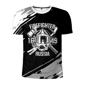 Мужская футболка 3D спортивная с принтом FIREFIGHTER 1649 RUSSIA , 100% полиэстер с улучшенными характеристиками | приталенный силуэт, круглая горловина, широкие плечи, сужается к линии бедра | 112 | 27 декабря | firefighter | багор | белая | герб | гкчс | знак | лого | логотип | маска | мчс | мчсник | пожарная охрана | пожарник | пожарный | пч | россии | рф | серая | символ | служба | состаренная