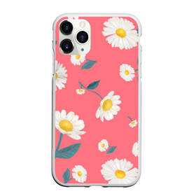 Чехол для iPhone 11 Pro Max матовый с принтом Ромашки , Силикон |  | белый | для девушек | желтый | летний принт | листочки цветов | розовый фон | ромашка | ромашки | цветочки | цветы