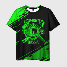 Мужская футболка 3D с принтом FIREFIGHTER 1649 RUSSIA , 100% полиэфир | прямой крой, круглый вырез горловины, длина до линии бедер | Тематика изображения на принте: 112 | firefighter | багор | герб | гкчс | зеленая | знак | лого | логотип | мчс | мчсник | пожарная охрана | пожарник | пожарный | пч | россии | рф | серая | символ | служба | спасатель | спасения | топор | флаг