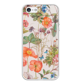 Чехол для iPhone 5/5S матовый с принтом Цветы , Силикон | Область печати: задняя сторона чехла, без боковых панелей | 2020 | бабочки | летний принт | лето | листья | повседневный принт | цветной принт | цветы | ягоды