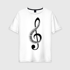 Женская футболка хлопок Oversize с принтом Скрипичный ключ и клавиши , 100% хлопок | свободный крой, круглый ворот, спущенный рукав, длина до линии бедер
 | арт | звук | клавиши | музыка | музыкант | ноты | символ | скрипичный ключ | схема | фортепиано