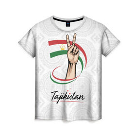 Женская футболка 3D с принтом Таджикистан , 100% полиэфир ( синтетическое хлопкоподобное полотно) | прямой крой, круглый вырез горловины, длина до линии бедер | asia | crown | emblem | flag | gesture | hand | republic | sign | stars | state | tajikistan | victory | азия | государство | жест | звезды | знак | корона | победа | республика | рука | таджикистан | флаг | эмблема
