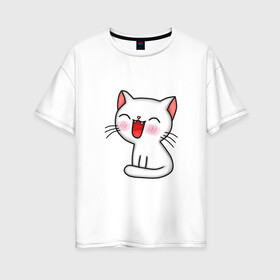 Женская футболка хлопок Oversize с принтом Котёнок , 100% хлопок | свободный крой, круглый ворот, спущенный рукав, длина до линии бедер
 | feline | аниме | каваи | картинки | котенок | кошка | мультфильмы | нежная | прикольные