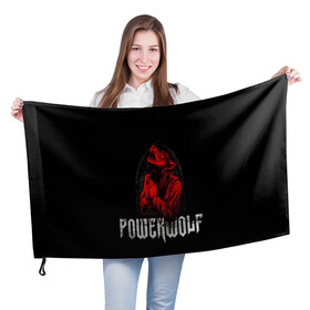 Флаг 3D с принтом POWERWOLF , 100% полиэстер | плотность ткани — 95 г/м2, размер — 67 х 109 см. Принт наносится с одной стороны | Тематика изображения на принте: hardcore | metal | music | powerwolf | punk | rock | волки | метал | музыка | панк | рок