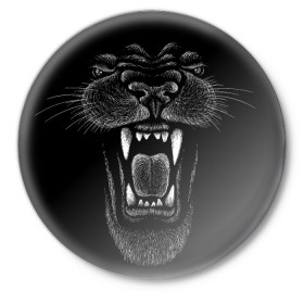 Значок с принтом Черная пантера ,  металл | круглая форма, металлическая застежка в виде булавки | big | black | cat | danger | jungle | king | leopard | panter | panther | picture | большая | большой | джунглей | джунгли | зубы | король | кот | кошка | леопард | мелками | опасная | опасный | охотник | пантера | пасть | рисунок | хищник | 