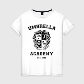 Женская футболка хлопок с принтом The Umbrella Academy , 100% хлопок | прямой крой, круглый вырез горловины, длина до линии бедер, слегка спущенное плечо | the umbrella academy | umbrella | академия амбрелла | амбрелла | герб | зонтик