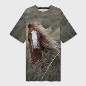 Платье-футболка 3D с принтом Конь ,  |  | животные | звери | кони | конь | коняшка | лошади | лошадка | лошадь | пони | природа