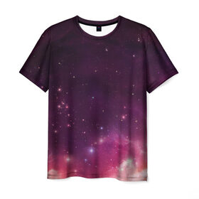 Мужская футболка 3D с принтом Космическая вспышка , 100% полиэфир | прямой крой, круглый вырез горловины, длина до линии бедер | Тематика изображения на принте: арт | желтый | звёзды | космос | красный | облако | розовый | сияние | фиолетовый | яркие цвета