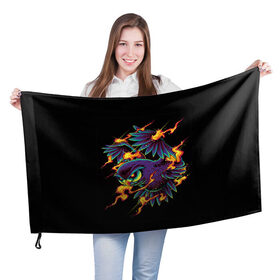 Флаг 3D с принтом Огненная Сова , 100% полиэстер | плотность ткани — 95 г/м2, размер — 67 х 109 см. Принт наносится с одной стороны | Тематика изображения на принте: искры | огонь | потерялся | птица | сова
