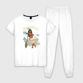 Женская пижама хлопок с принтом Моана , 100% хлопок | брюки и футболка прямого кроя, без карманов, на брюках мягкая резинка на поясе и по низу штанин | disney princess | moana | vdkimel | моана