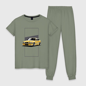 Женская пижама хлопок с принтом BMW E36 , 100% хлопок | брюки и футболка прямого кроя, без карманов, на брюках мягкая резинка на поясе и по низу штанин | bmw | e36 | арт машина | бмв | быстрая машина | красивая машина | машина
