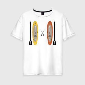 Женская футболка хлопок Oversize с принтом сап серфинг , 100% хлопок | свободный крой, круглый ворот, спущенный рукав, длина до линии бедер
 | serfing | sup boarding | sup serfing | sup серфинг | сап серфинг | серфинг