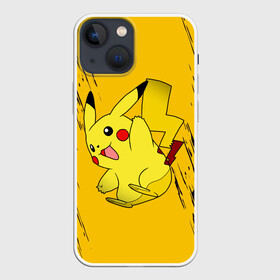 Чехол для iPhone 13 mini с принтом Happy Pikachu ,  |  | Тематика изображения на принте: anime | baby | cartoon | cute | kawaii | pika pika | pokemon | аниме | анимешные | глаза | детям | зайчик | зверек | кавайный | кот | котенок | кролик | малыш | милый | мордочка | мультяшный | няшный | пика пика | пикачу | покемон