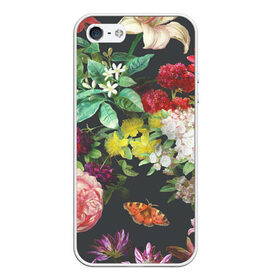 Чехол для iPhone 5/5S матовый с принтом Цветы , Силикон | Область печати: задняя сторона чехла, без боковых панелей | арт | бабочка | бабочки | белая лилия | белый | желтый | зеленый | картина | краски | красный | лилии | лилия | рисунок | рисунок красками | роза | розовая роза | розовый | розы | тёмный | фиолетовый
