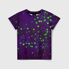 Детская футболка 3D с принтом Звездное небо арт , 100% гипоаллергенный полиэфир | прямой крой, круглый вырез горловины, длина до линии бедер, чуть спущенное плечо, ткань немного тянется | Тематика изображения на принте: арт | звездное небо | звездочки | звезды | космос | небо | рисунок | текстура | туманность