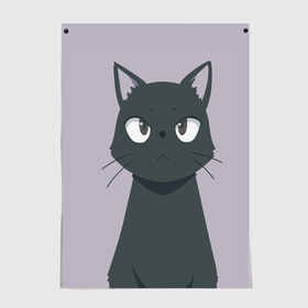 Постер с принтом Чёрный кот , 100% бумага
 | бумага, плотность 150 мг. Матовая, но за счет высокого коэффициента гладкости имеет небольшой блеск и дает на свету блики, но в отличии от глянцевой бумаги не покрыта лаком | аниме | аниме кот | арт | кёрный котёнок | кот | котёнок | кошка | рисунок | чёрная кошка | черный кот | черный котенок