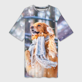 Платье-футболка 3D с принтом Золотистый Ретривер ,  |  | Тематика изображения на принте: dog | животные | золотистый | золотой | пес | природа | ретривер | собака | собаки | собакчка | собачки