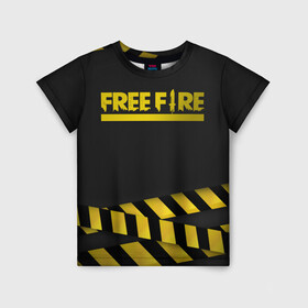 Детская футболка 3D с принтом Free Fire , 100% гипоаллергенный полиэфир | прямой крой, круглый вырез горловины, длина до линии бедер, чуть спущенное плечо, ткань немного тянется | battlegrounds | free fire | garena | tricks | батл | королевская битва | рояль | фаир | фри фаер | экшн