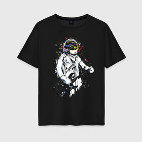 Женская футболка хлопок Oversize с принтом Cosmosrock , 100% хлопок | свободный крой, круглый ворот, спущенный рукав, длина до линии бедер
 | astronaut | cosmonaut | cosmos | guitar | music | rock | solo | space | star | астронавт | гитара | звезда | космонавт | космос | музыка | солист