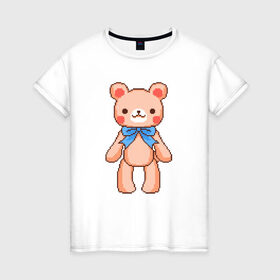 Женская футболка хлопок с принтом Pixel Bear , 100% хлопок | прямой крой, круглый вырез горловины, длина до линии бедер, слегка спущенное плечо | bear | pixel | pixel bear | медведь | милый медведь | милый мишка | мишка | пиксельный медведь | пиксельный плюшевый мишка | плюшевый медведь | плюшевый мишка