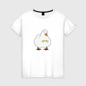 Женская футболка хлопок с принтом Shy duck , 100% хлопок | прямой крой, круглый вырез горловины, длина до линии бедер, слегка спущенное плечо | duck | mem | застенчивая утка | мем | милая утка | прикол | птица | утка | юмор
