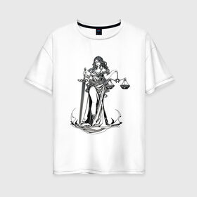 Женская футболка хлопок Oversize с принтом Фемида светлая , 100% хлопок | свободный крой, круглый ворот, спущенный рукав, длина до линии бедер
 | богиня | весы | меч | правосудие | фемида