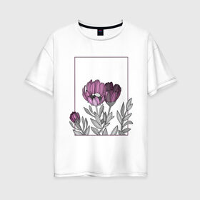 Женская футболка хлопок Oversize с принтом Цветы с тонкими линиями , 100% хлопок | свободный крой, круглый ворот, спущенный рукав, длина до линии бедер
 | графика | линии | рамка | растение | ртуть | цветы