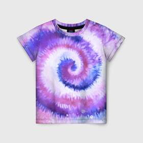 Детская футболка 3D с принтом TIE-DYE PURPLE , 100% гипоаллергенный полиэфир | прямой крой, круглый вырез горловины, длина до линии бедер, чуть спущенное плечо, ткань немного тянется | dye | multicolor | tie | trend | акварель | брызги | градиент | дай | колор | краски | красочная | мульти | потёки | пятна | радуга | радужная | тай | тайдай | текстура | тренд | хиппи