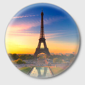 Значок с принтом Эйфелева башня ,  металл | круглая форма, металлическая застежка в виде булавки | paris | башня | париж | франция | эйфелева башня