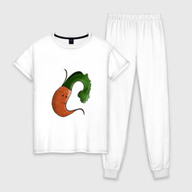 Женская пижама хлопок с принтом Грустная морковка , 100% хлопок | брюки и футболка прямого кроя, без карманов, на брюках мягкая резинка на поясе и по низу штанин | грусть | еда | морковка | эмоции