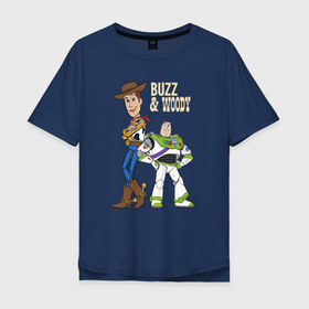 Мужская футболка хлопок Oversize с принтом Buzz&Woody , 100% хлопок | свободный крой, круглый ворот, “спинка” длиннее передней части | buzz lightyear | disney | pixar | toy story | vdkimel | woody | базз лайтер | вуди | дисней | история игрушек | пиксар