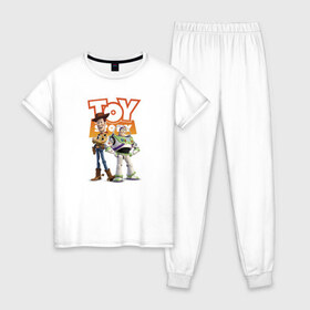 Женская пижама хлопок с принтом Toy Story , 100% хлопок | брюки и футболка прямого кроя, без карманов, на брюках мягкая резинка на поясе и по низу штанин | buzz lightyear | disney | pixar | toy story | vdkimel | woody | базз лайтер | вуди | дисней | история игрушек | пиксар