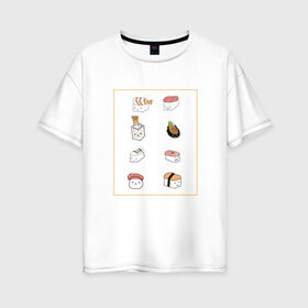Женская футболка хлопок Oversize с принтом NEON RETRO CITY , 100% хлопок | свободный крой, круглый ворот, спущенный рукав, длина до линии бедер
 | kawaii | sushi | еда | мило | суши