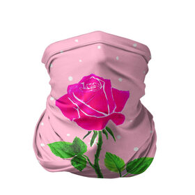 Бандана-труба 3D с принтом Роза на розовом , 100% полиэстер, ткань с особыми свойствами — Activecool | плотность 150‒180 г/м2; хорошо тянется, но сохраняет форму | Тематика изображения на принте: женственно | красота | роза | розовый | снежинки | фуксия | цветок | шик