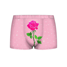Мужские трусы 3D с принтом Роза на розовом , 50% хлопок, 50% полиэстер | классическая посадка, на поясе мягкая тканевая резинка | Тематика изображения на принте: женственно | красота | роза | розовый | снежинки | фуксия | цветок | шик