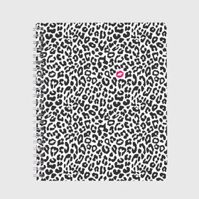 Тетрадь с принтом Kiss , 100% бумага | 48 листов, плотность листов — 60 г/м2, плотность картонной обложки — 250 г/м2. Листы скреплены сбоку удобной пружинной спиралью. Уголки страниц и обложки скругленные. Цвет линий — светло-серый
 | art | background | kiss | leopard | lips | spots | texture | арт | губы | леопард | поцелуй | пятна | текстура | фон