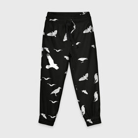 Детские брюки 3D с принтом Птицы | Чёрно-белые , 100% полиэстер | манжеты по низу, эластичный пояс регулируется шнурком, по бокам два кармана без застежек, внутренняя часть кармана из мелкой сетки | 