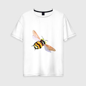 Женская футболка хлопок Oversize с принтом Шмель полосатый , 100% хлопок | свободный крой, круглый ворот, спущенный рукав, длина до линии бедер
 | акварель | желтый | крылья | летать | насекомое | полоски | природа | черный | шмель
