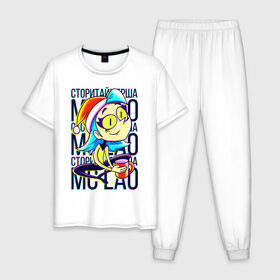 Мужская пижама хлопок с принтом MC LAO , 100% хлопок | брюки и футболка прямого кроя, без карманов, на брюках мягкая резинка на поясе и по низу штанин
 | mc lao | mclao | бан | блогер | богатыри | лайрафортнайт | мельница | мслао