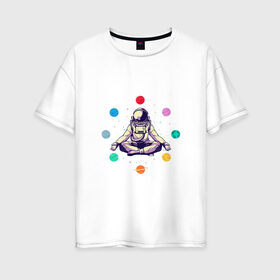 Женская футболка хлопок Oversize с принтом Космонавт с планетами , 100% хлопок | свободный крой, круглый ворот, спущенный рукав, длина до линии бедер
 | арт | астронавт | звезда | звёзды | космонавт | космос | ночь | планета | планеты | рисунок | скафандр