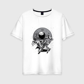 Женская футболка хлопок Oversize с принтом Космический скейт , 100% хлопок | свободный крой, круглый ворот, спущенный рукав, длина до линии бедер
 | арт | астронавт | звезда | звёзды | космический отдых | космонавт | космос | ночь | рисунок | скафандр | скейт | скейтборд