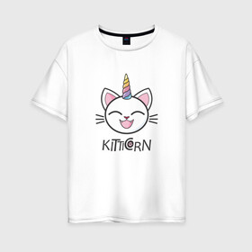 Женская футболка хлопок Oversize с принтом Kitticorn , 100% хлопок | свободный крой, круглый ворот, спущенный рукав, длина до линии бедер
 | cat | kitticorn | анимация | единорог | кит | котёнок | кошка | мода | радуга | тренд