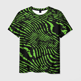 Мужская футболка 3D с принтом Зебра , 100% полиэфир | прямой крой, круглый вырез горловины, длина до линии бедер | green | green lines | green neon | green neon lines | green zebra | lines | zebra | в полоску | зебра | зеленая зебра | зелёные полосы | зелёный | зелёный неон | полоски | полосы