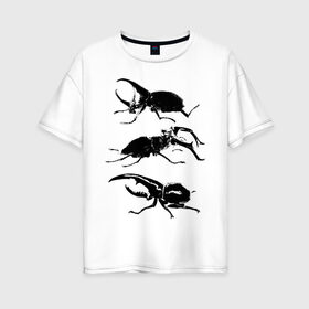 Женская футболка хлопок Oversize с принтом Черные Жуки , 100% хлопок | свободный крой, круглый ворот, спущенный рукав, длина до линии бедер
 | белое | графика | жуки | насекомые | черно белое | черное
