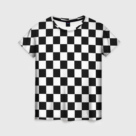 Женская футболка 3D с принтом Шахматка , 100% полиэфир ( синтетическое хлопкоподобное полотно) | прямой крой, круглый вырез горловины, длина до линии бедер | абстракция | в клетку | игра | клетка | клеточка | тренд | черно белая | черно белая клетка | шахматка | шахматная клетка | шахматы