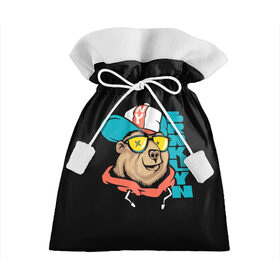 Подарочный 3D мешок с принтом Медведь , 100% полиэстер | Размер: 29*39 см | Тематика изображения на принте: art | bear | brooklyn | cap | hipster | teddy bear | арт | бруклин | кепка | медведь | мишка | очки | хипстер