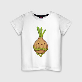 Детская футболка хлопок с принтом Хитрый лук , 100% хлопок | круглый вырез горловины, полуприлегающий силуэт, длина до линии бедер | арт | зелёный | лук | луковица | овощ | рисунок | хитрец | хитрый