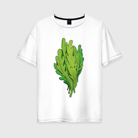 Женская футболка хлопок Oversize с принтом Рукола , 100% хлопок | свободный крой, круглый ворот, спущенный рукав, длина до линии бедер
 | арт | зеленый | мило | милота | рисунок | рукола | свежие специи | свежий продукт | специи
