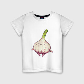Детская футболка хлопок с принтом Милый чеснок , 100% хлопок | круглый вырез горловины, полуприлегающий силуэт, длина до линии бедер | Тематика изображения на принте: арт | мило | милота | овощ | овощи | рисунок | свежие овощи | свежий овощ | свежий продукт | чеснок